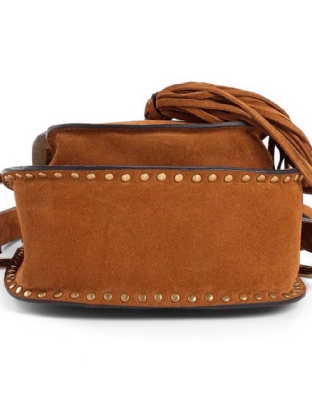Chloe Hudson Caramel Brown Suede Small Saddle Bag with Tassel - Picture 4 of 11